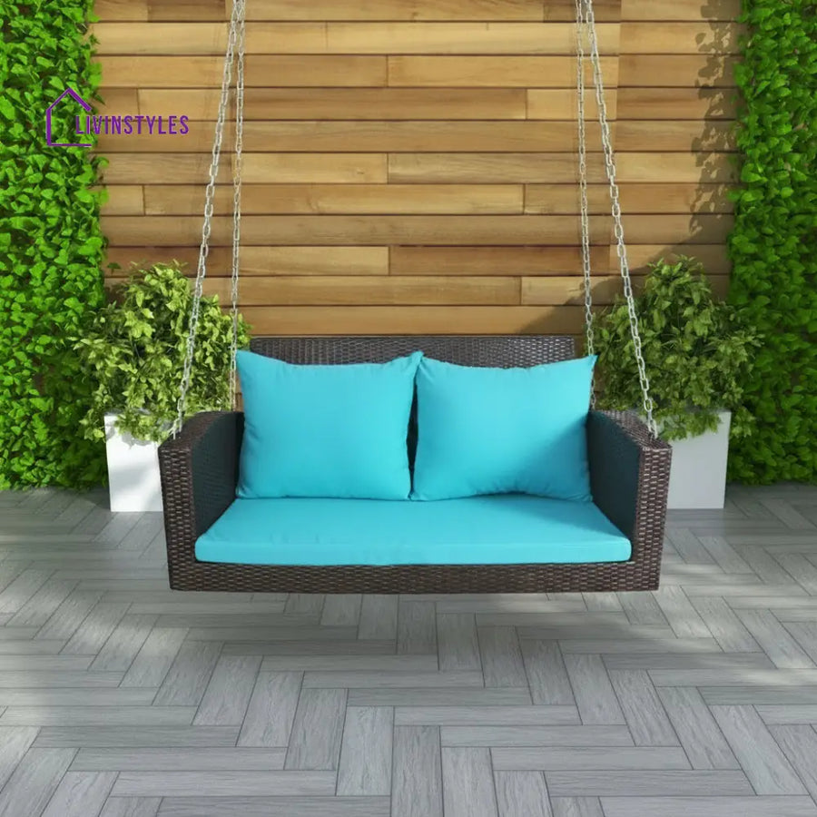 Jero Double Seater Hanging Swing Without Stand For Balcony Garden Swing (Brown + Sky Blue) - Swings