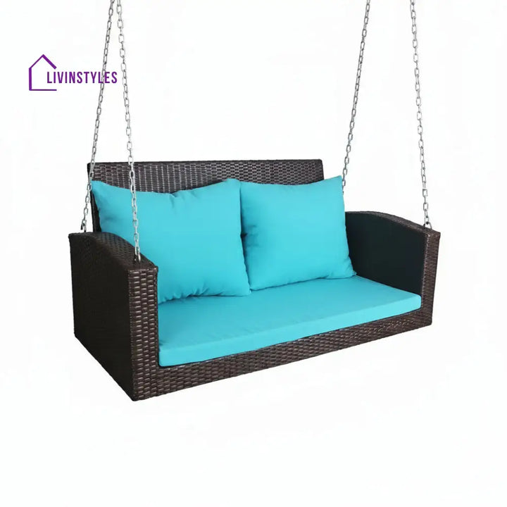 Jero Double Seater Hanging Swing Without Stand For Balcony Garden Swing (Brown + Sky Blue) - Swings
