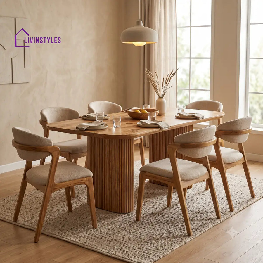 Jerome Premium Mango Wood 6 Seater Dining Table Set | Natural Finish