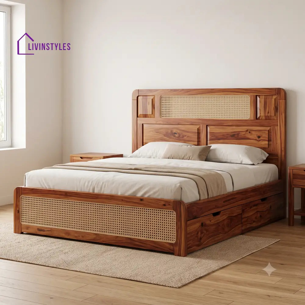 Jerome Premium Wooden Bed with Drawer Storage | King Size Bed & Queen Size Bed Online
