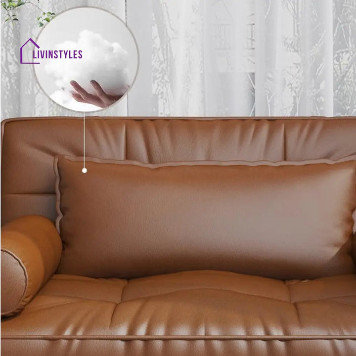 Rattan Weaving Armrests Leathaire Fabric Retro Sofa Bed with Underneath Storage SOFA BED