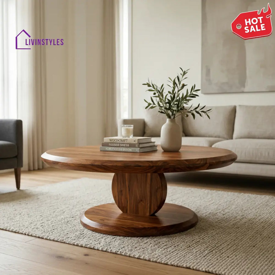 Jessica Sheesham Wood Round Shaped Coffee Table for Living Room)