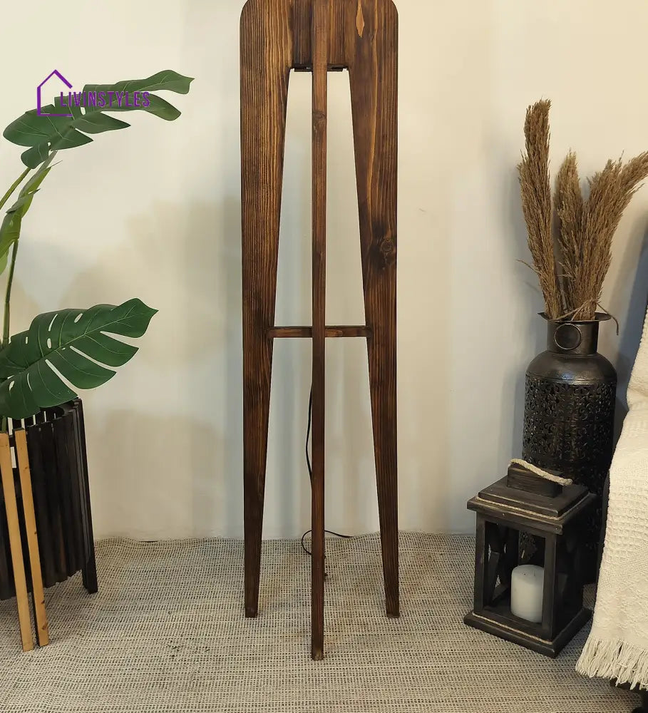 Jet Wooden Floor Lamp With Brown Base And Beige Fabric Lampshade Lamps