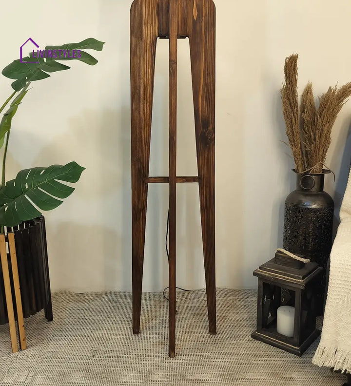 Jet Wooden Floor Lamp With Brown Base And Beige Fabric Lampshade Lamps