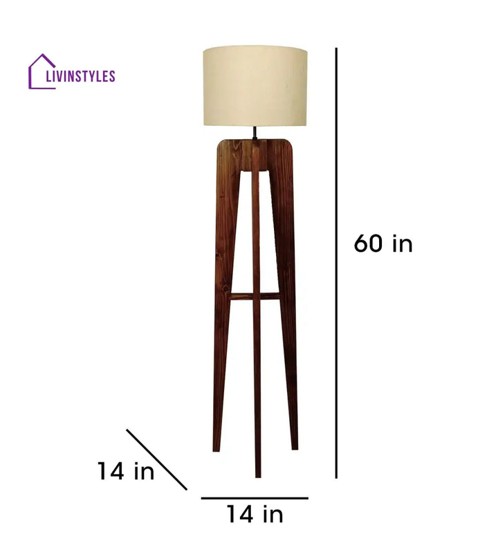 Jet Wooden Floor Lamp With Brown Base And Beige Fabric Lampshade Lamps