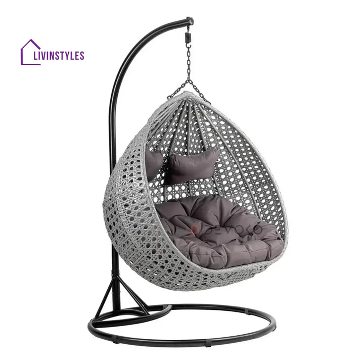 Jia Double Seater Rattan & Wicker Swing (Grey) - Swing