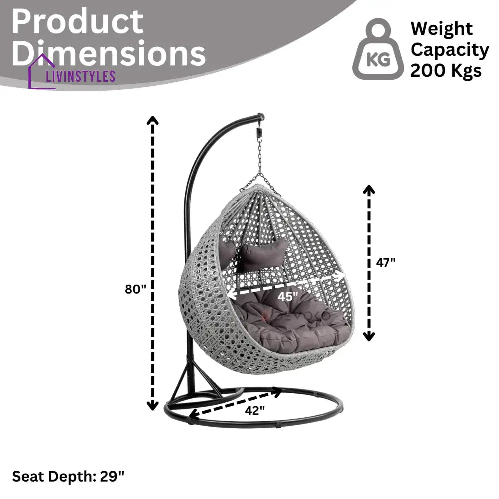 Jia Double Seater Rattan & Wicker Swing (Grey) - Swing
