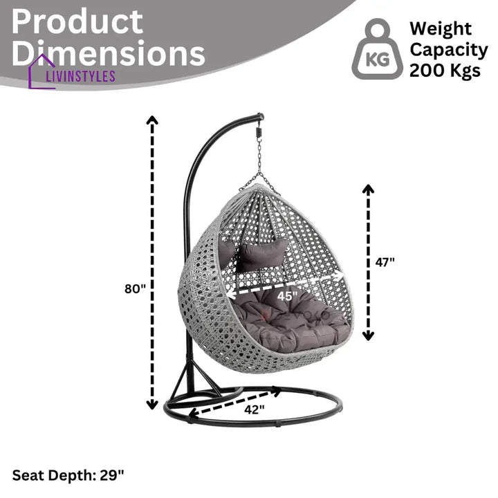 Jia Double Seater Rattan & Wicker Swing (Grey) - Swing