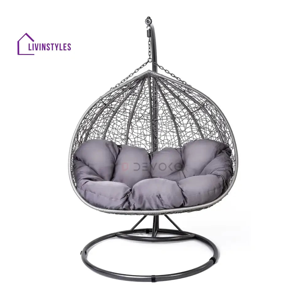 Jiao Double Seater Rattan & Wicker Swing (Grey) - Swing