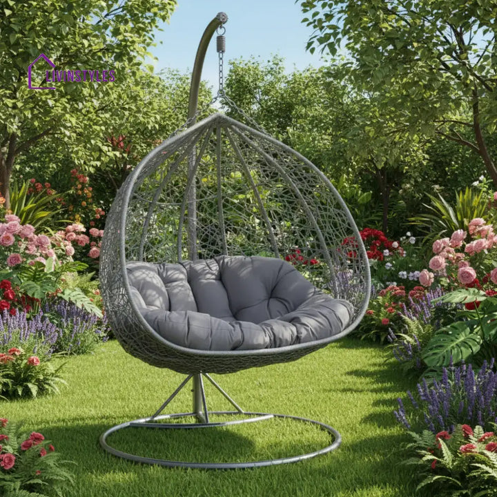 Jiao Double Seater Rattan & Wicker Swing (Grey) - Swing