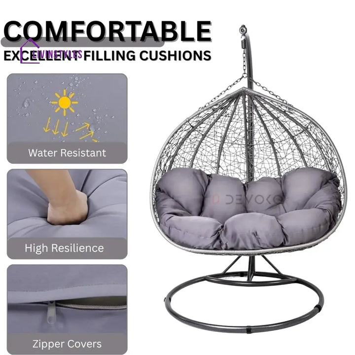 Jiao Double Seater Rattan & Wicker Swing (Grey) - Swing