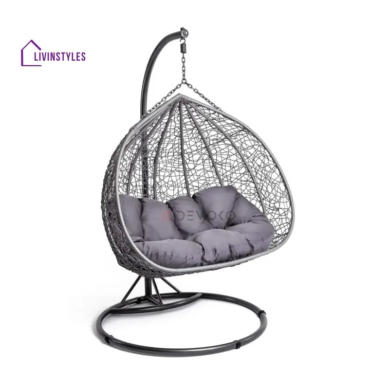 Jiao Double Seater Rattan & Wicker Swing (Grey) - Swing