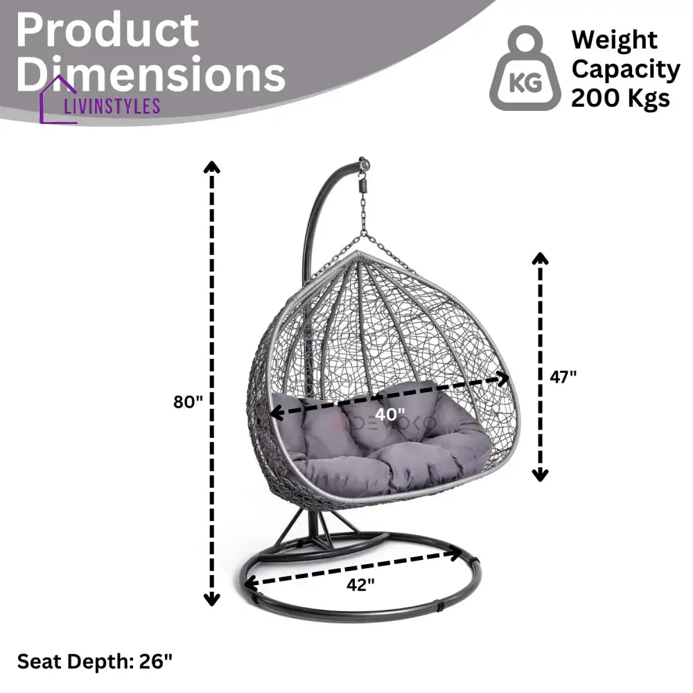 Jiao Double Seater Rattan & Wicker Swing (Grey) - Swing