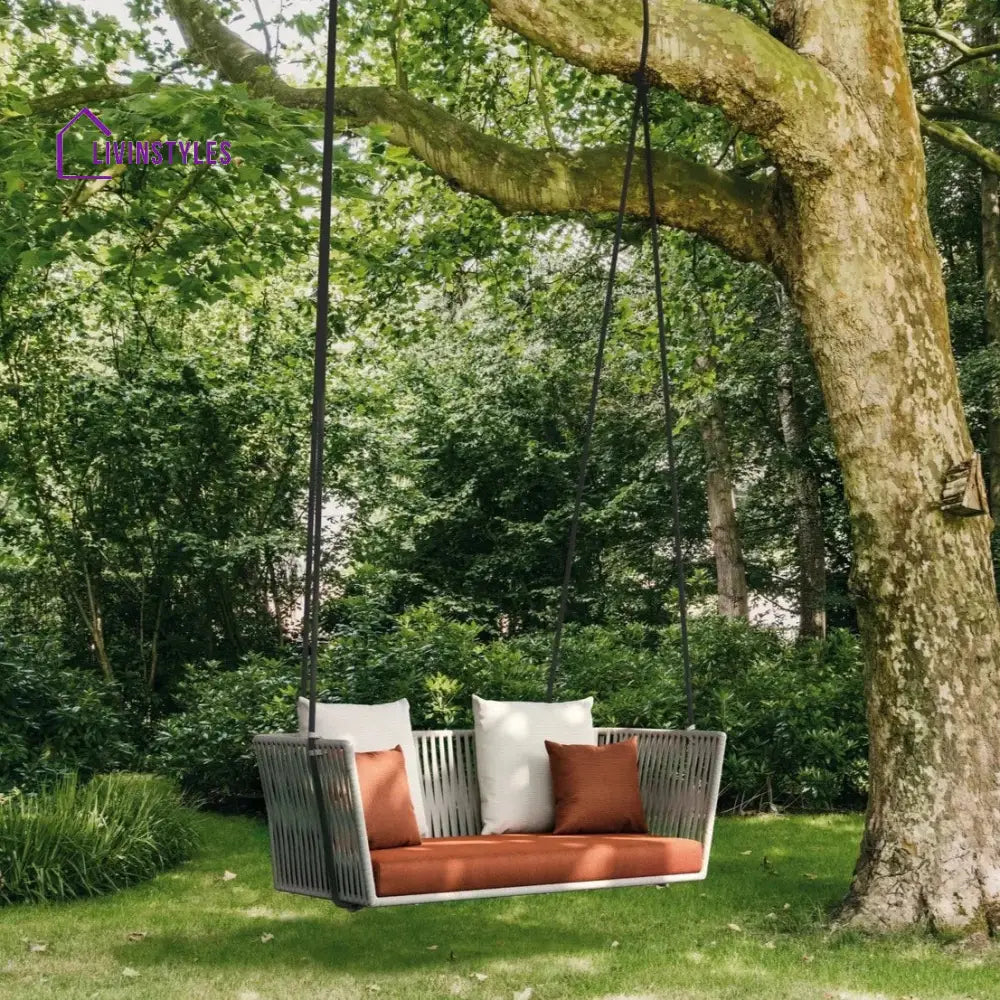 Jill Double Seater Hanging Swing Without Stand For Balcony Garden Swing (Light Grey) Braided & Rope - Swings