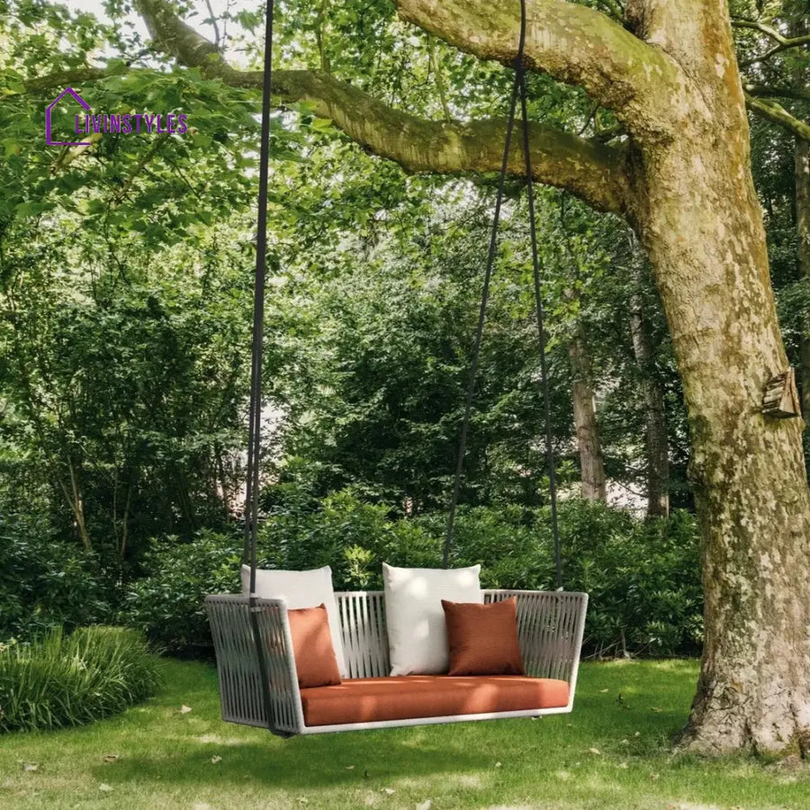 Jill Double Seater Hanging Swing Without Stand For Balcony Garden Swing (Light Grey) Braided & Rope - Swings
