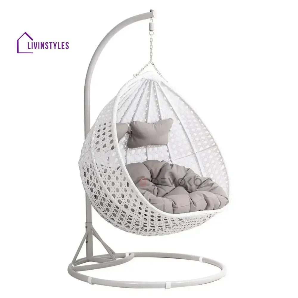 Jin Double Seater Rattan & Wicker Swing (White & Grey) - Swing