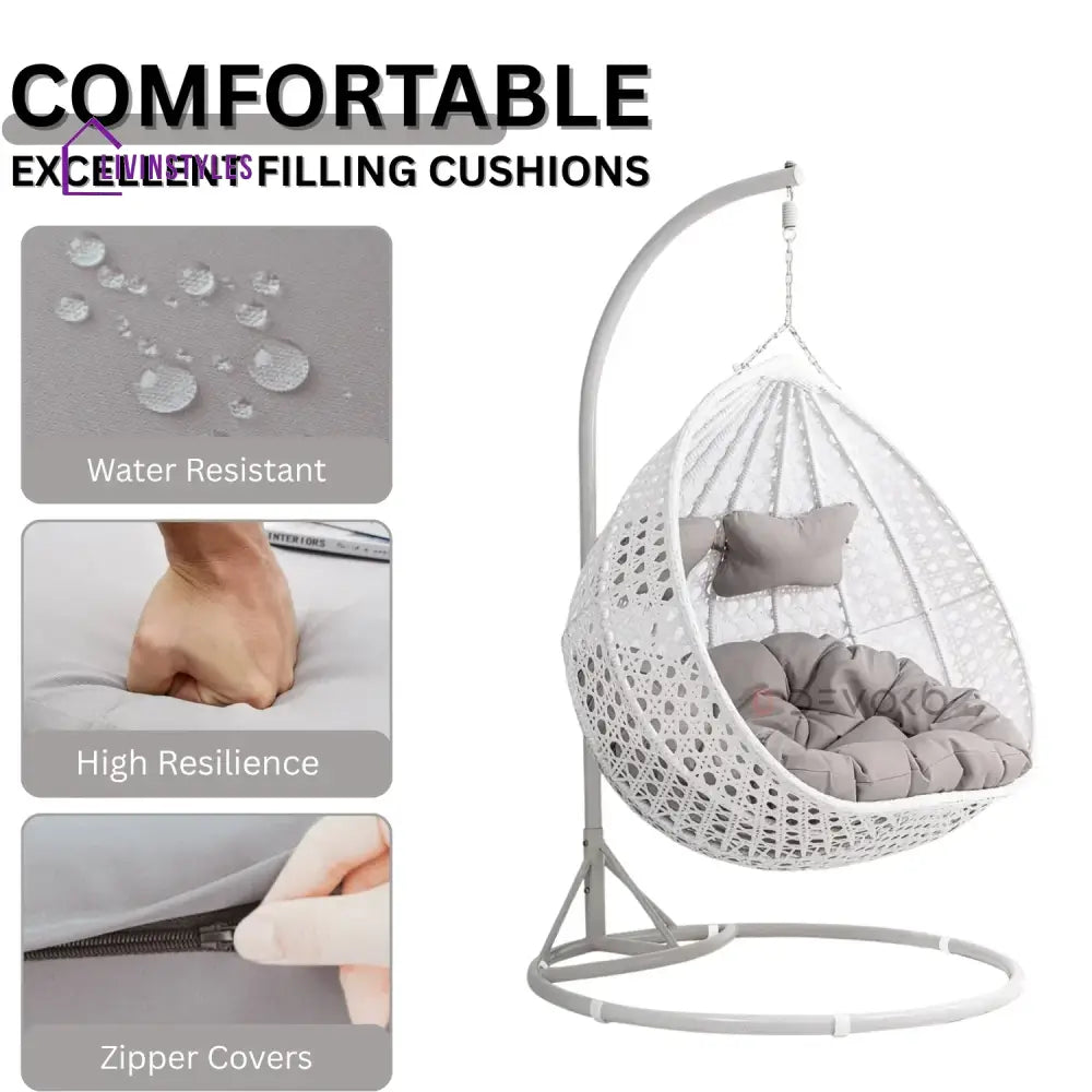 Jin Double Seater Rattan & Wicker Swing (White & Grey) - Swing