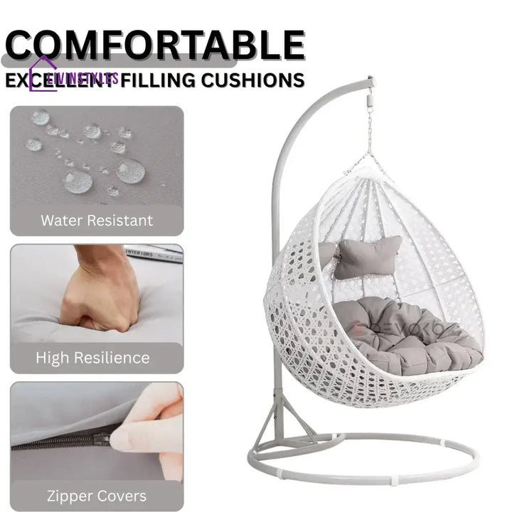 Jin Double Seater Rattan & Wicker Swing (White & Grey) - Swing