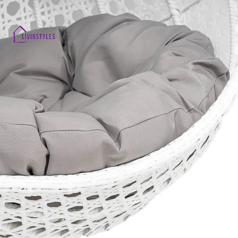 Jin Double Seater Rattan & Wicker Swing (White & Grey) - Swing