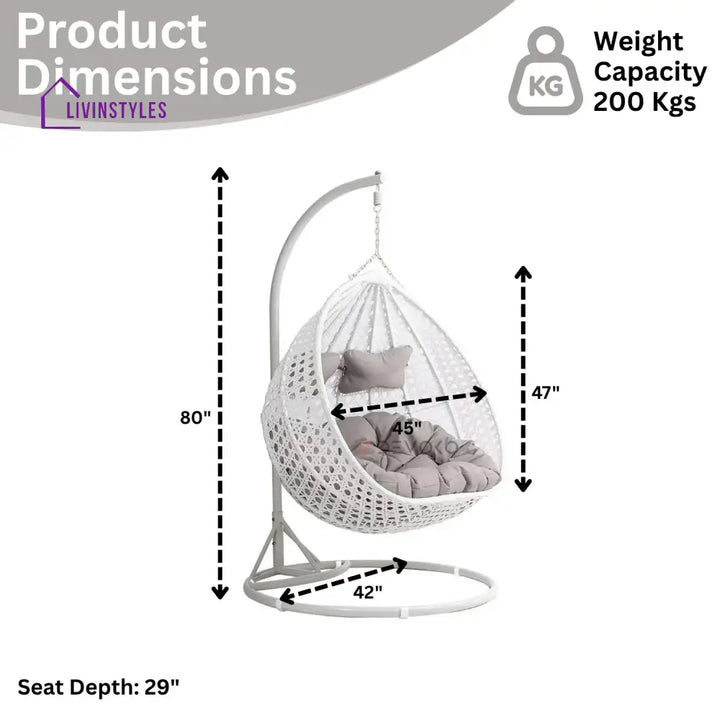 Jin Double Seater Rattan & Wicker Swing (White & Grey) - Swing