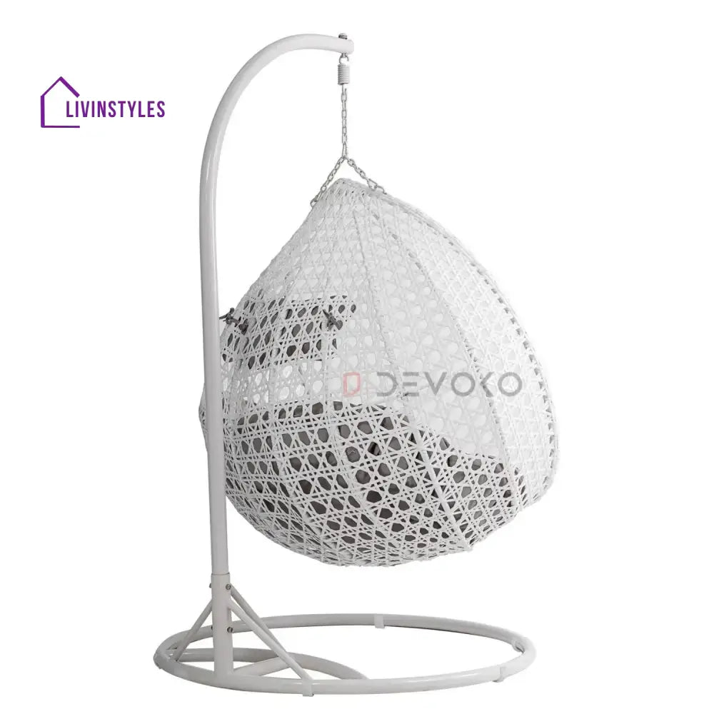 Jin Double Seater Rattan & Wicker Swing (White & Grey) - Swing