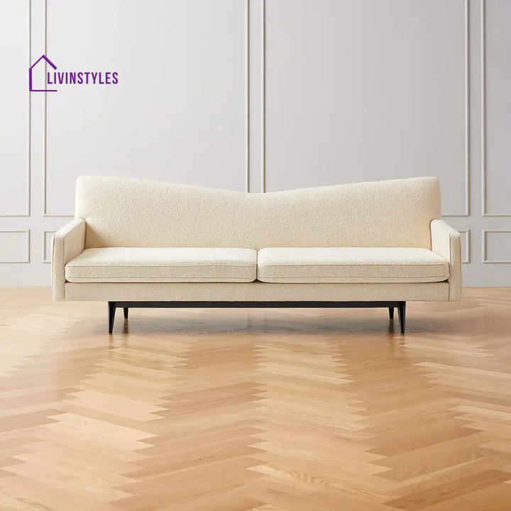 Jinal 3 Seater Teak Wood Boucle Sofa Cream