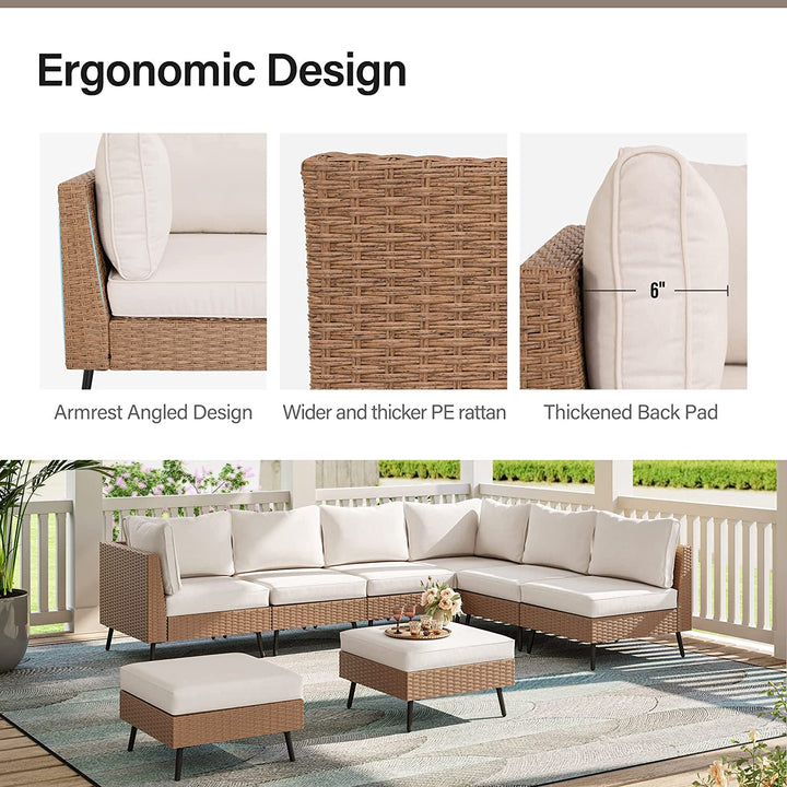 Ammar Outdoor Sofa Set 6 Seater and Single Seater with 2 Ottoman Set (Beige)