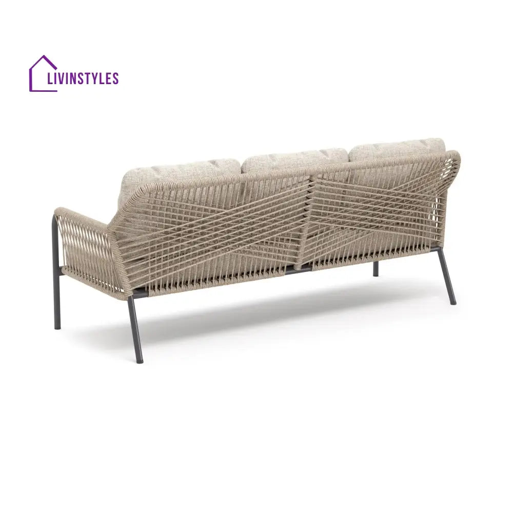 Jisax Outdoor Garden Balcony Sofa Set 3 Seater,2 Single seater and 2 Center Table Set (Tan) Braided and Rope - Sofa Sets