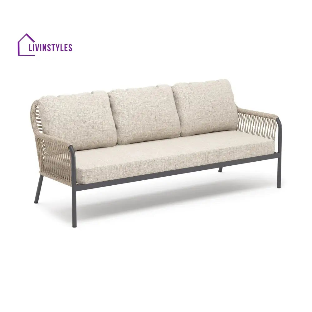 Jisax Outdoor Garden Balcony Sofa Set 3 Seater,2 Single seater and 2 Center Table Set (Tan) Braided and Rope - Sofa Sets