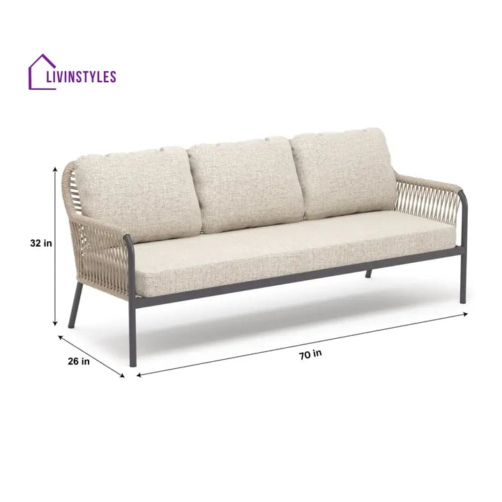 Jisax Outdoor Garden Balcony Sofa Set 3 Seater,2 Single seater and 2 Center Table Set (Tan) Braided and Rope - Sofa Sets