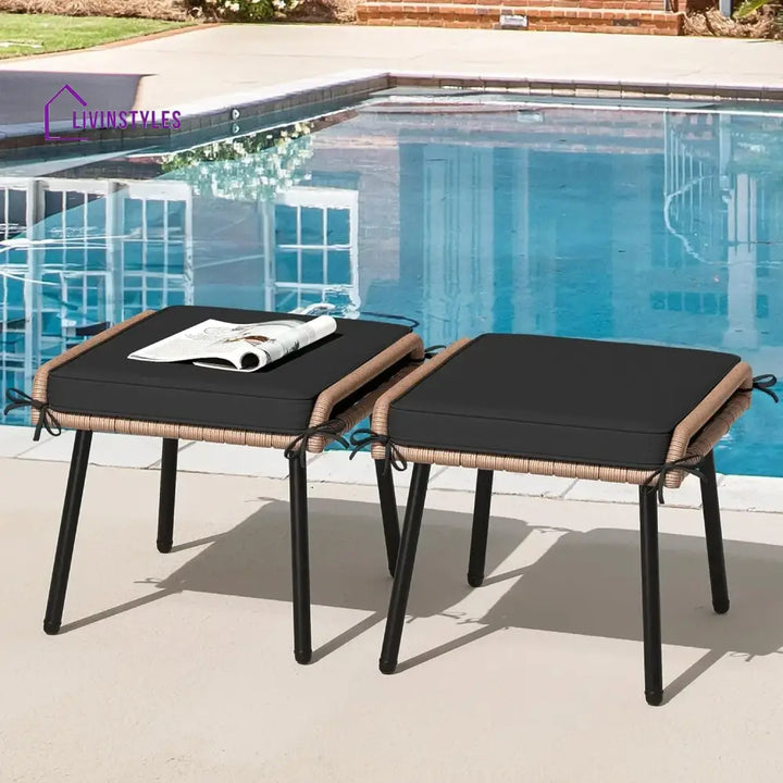 Jivanshi Set of 2 Wicker Ottomans Multipurpose Outdoor Furniture - Footrest