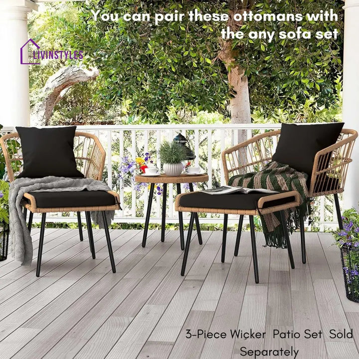 Jivanshi Set of 2 Wicker Ottomans Multipurpose Outdoor Furniture - Footrest