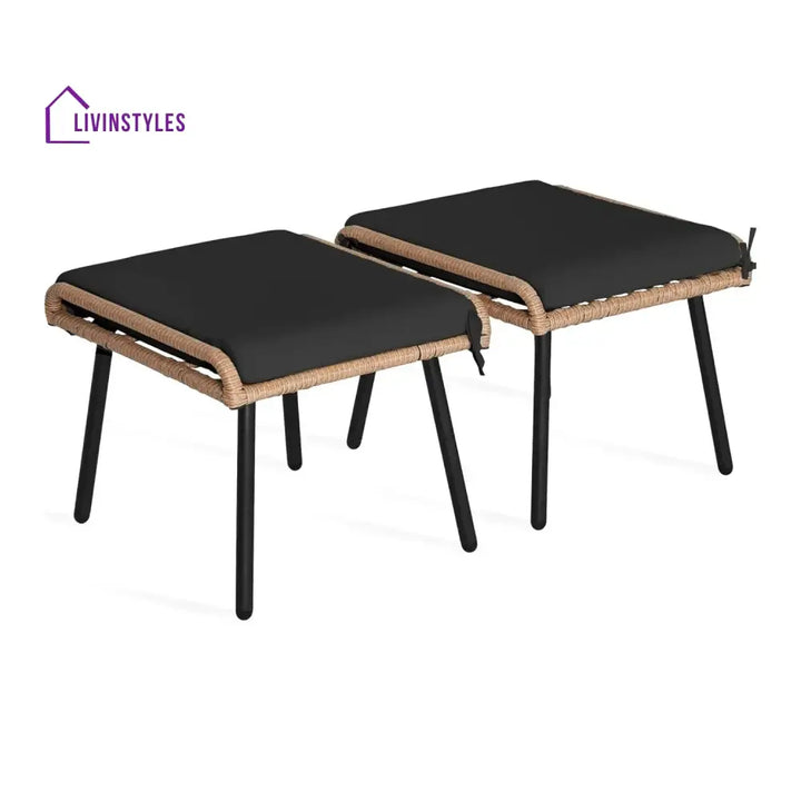 Jivanshi Set of 2 Wicker Ottomans Multipurpose Outdoor Furniture - Footrest