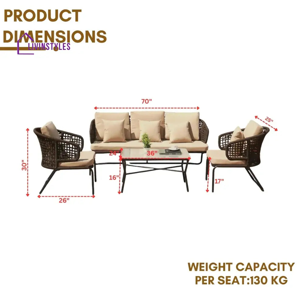 Jivika Outdoor 5 Seater Rope Conversation Sofa Set - Sofa Set