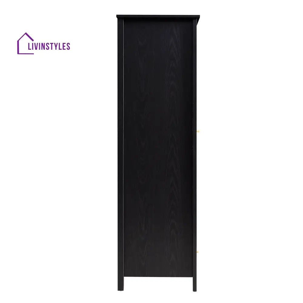 Frances Rattan Double Wardrobe with 1 Drawer Black Wardrobes