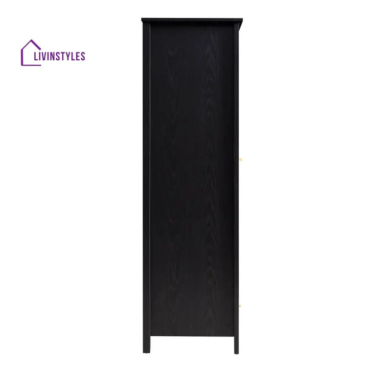 Frances Rattan Double Wardrobe with 1 Drawer Black Wardrobes