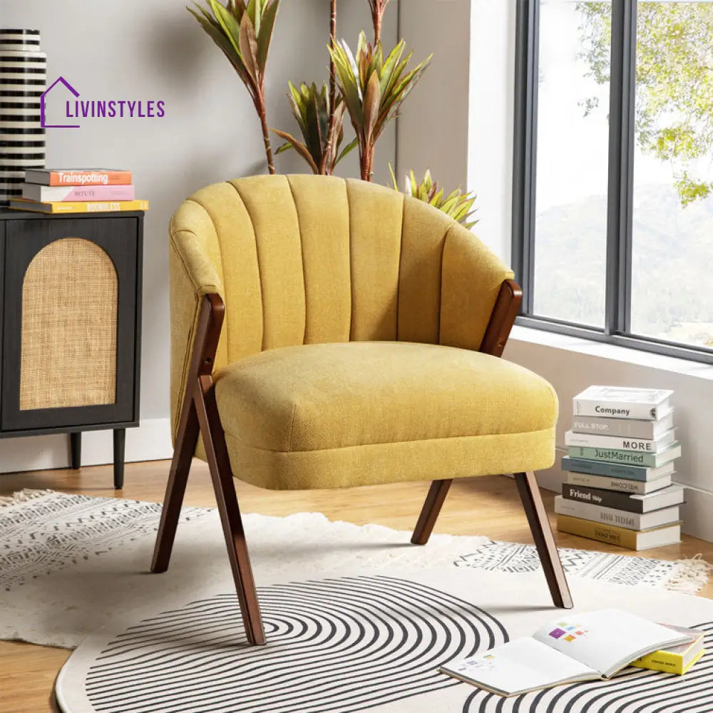 Jivika Solid Wood and Fabric Arm Chair | Living Room Chair | Lounge Chair