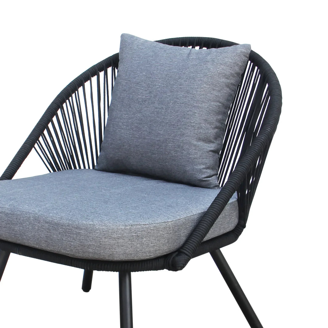 Peraza Outdoor Patio Seating Set 2 Chairs and 1 Table Set (Black) Braided And Rope