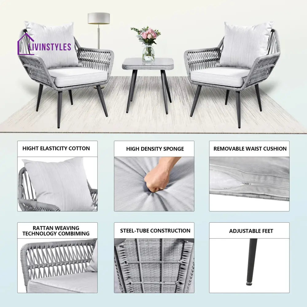 Jkenas Outdoor Patio Seating Set 2 Chairs and 1 Table Set (Grey) Braided & Rope - Coffee Table Sets