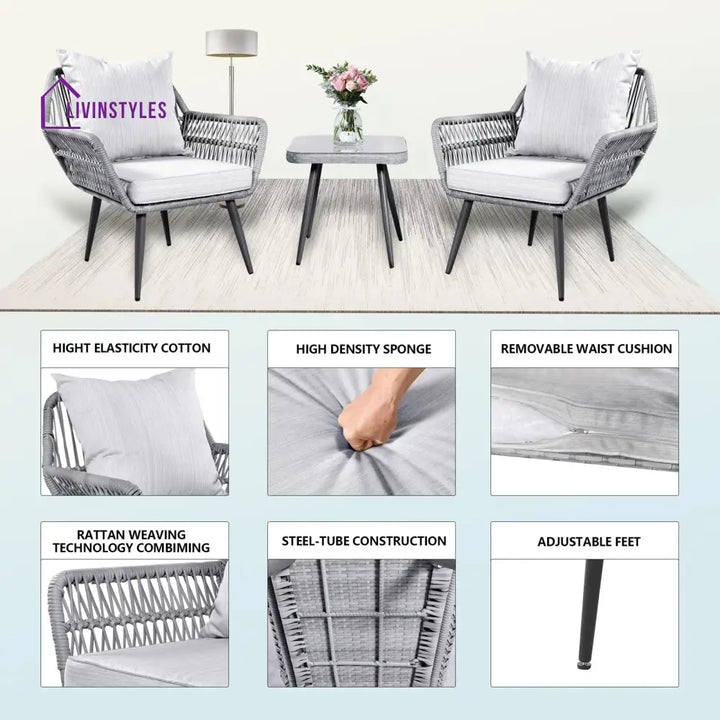 Jkenas Outdoor Patio Seating Set 2 Chairs and 1 Table Set (Grey) Braided & Rope - Coffee Table Sets