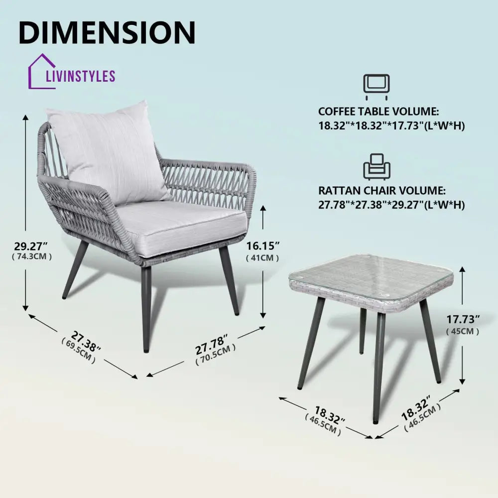 Jkenas Outdoor Patio Seating Set 2 Chairs and 1 Table Set (Grey) Braided & Rope - Coffee Table Sets