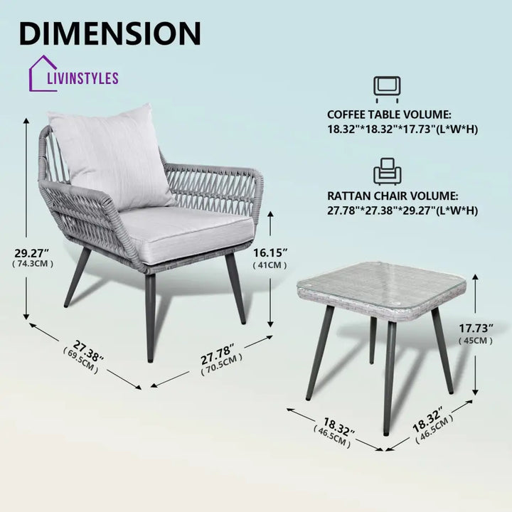 Jkenas Outdoor Patio Seating Set 2 Chairs and 1 Table Set (Grey) Braided & Rope - Coffee Table Sets