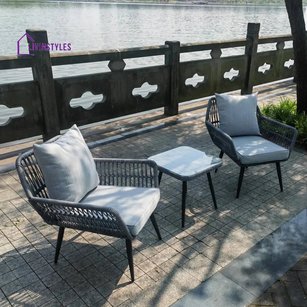 Jkenas Outdoor Patio Seating Set 2 Chairs and 1 Table Set (Grey) Braided & Rope - Coffee Table Sets