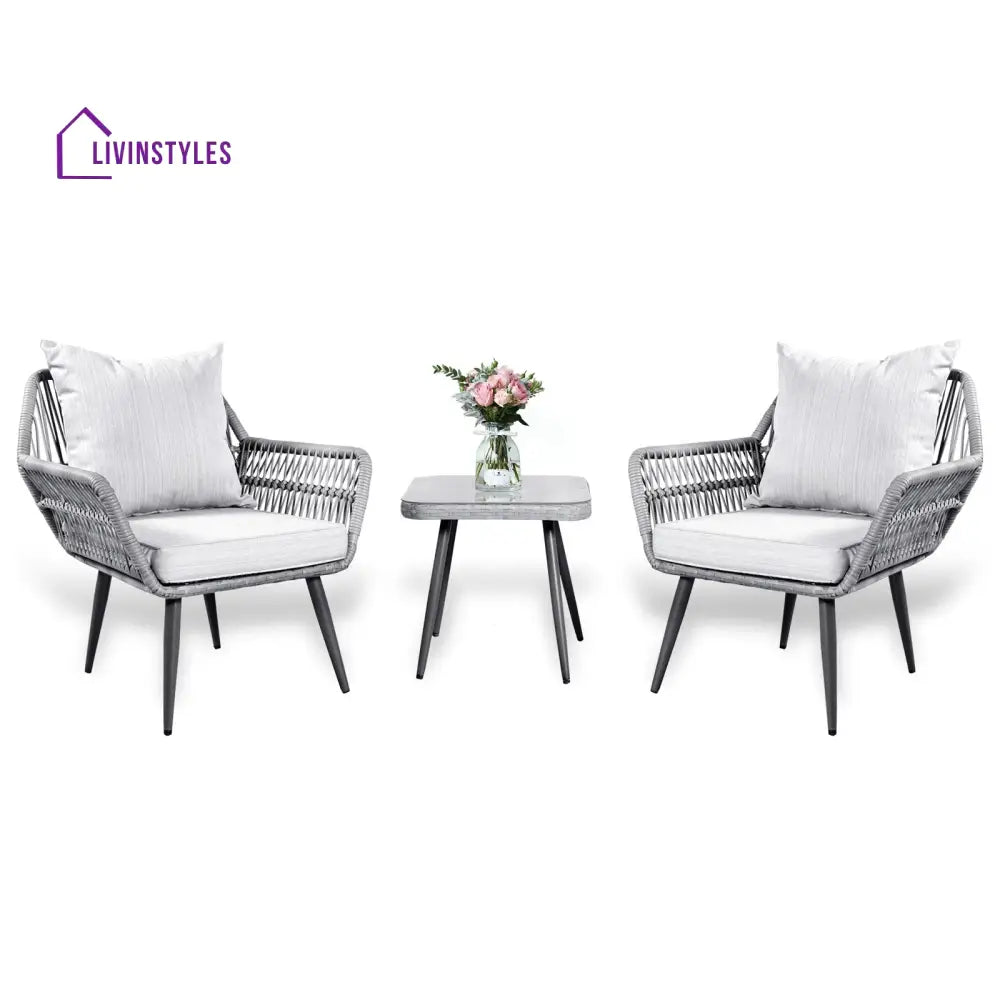 Jkenas Outdoor Patio Seating Set 2 Chairs and 1 Table Set (Grey) Braided & Rope - Coffee Table Sets