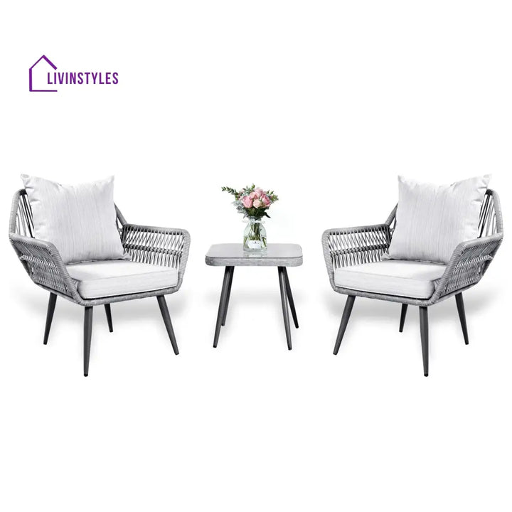Jkenas Outdoor Patio Seating Set 2 Chairs and 1 Table Set (Grey) Braided & Rope - Coffee Table Sets