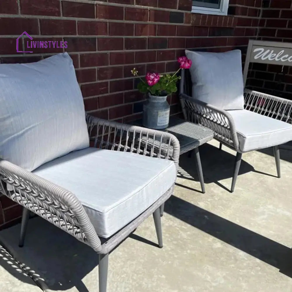 Jkenas Outdoor Patio Seating Set 2 Chairs and 1 Table Set (Grey) Braided & Rope - Coffee Table Sets