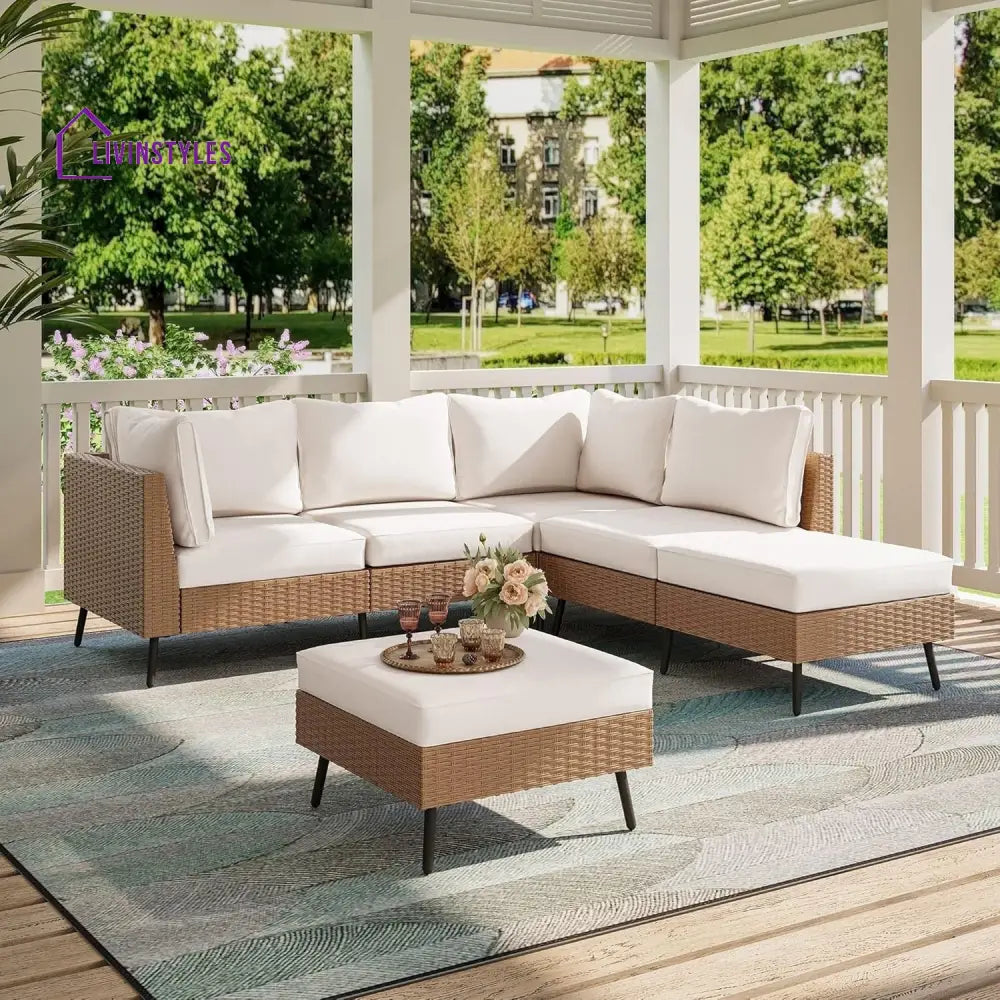 Johanna Outdoor Rattan Wicker 6-Seater Sofa Set - Sofa Set
