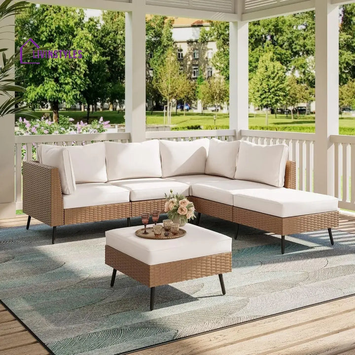 Johanna Outdoor Rattan Wicker 6-Seater Sofa Set - Sofa Set