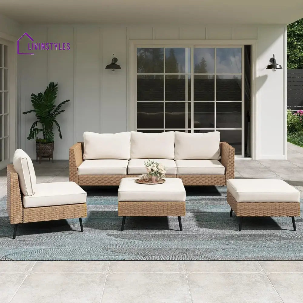 Johanna Outdoor Rattan Wicker 6-Seater Sofa Set - Sofa Set