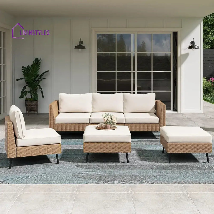 Johanna Outdoor Rattan Wicker 6-Seater Sofa Set - Sofa Set